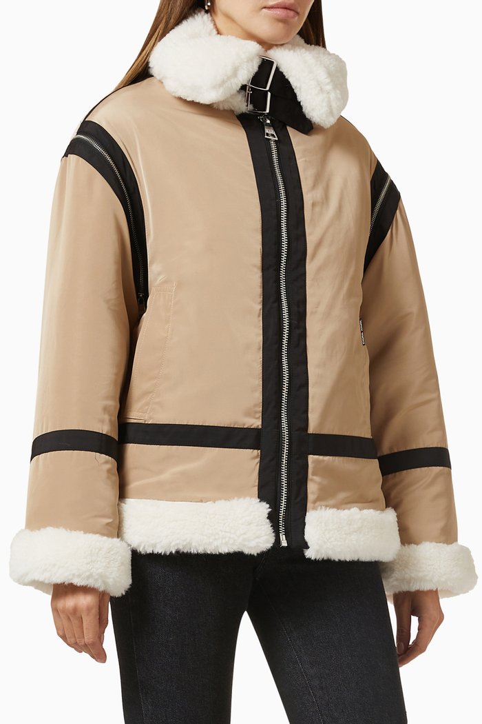 

x Cara Delevingne Convertible Biker Jacket in Faux-fur, Brown