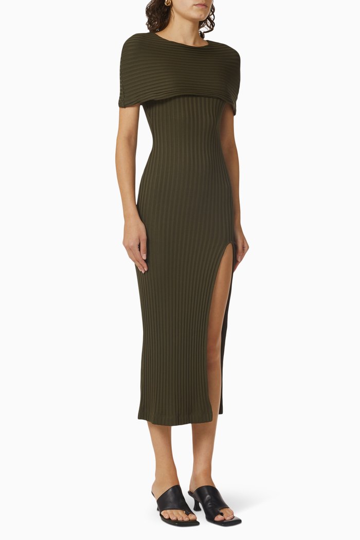 

Ribbed Midi Dress, Brown