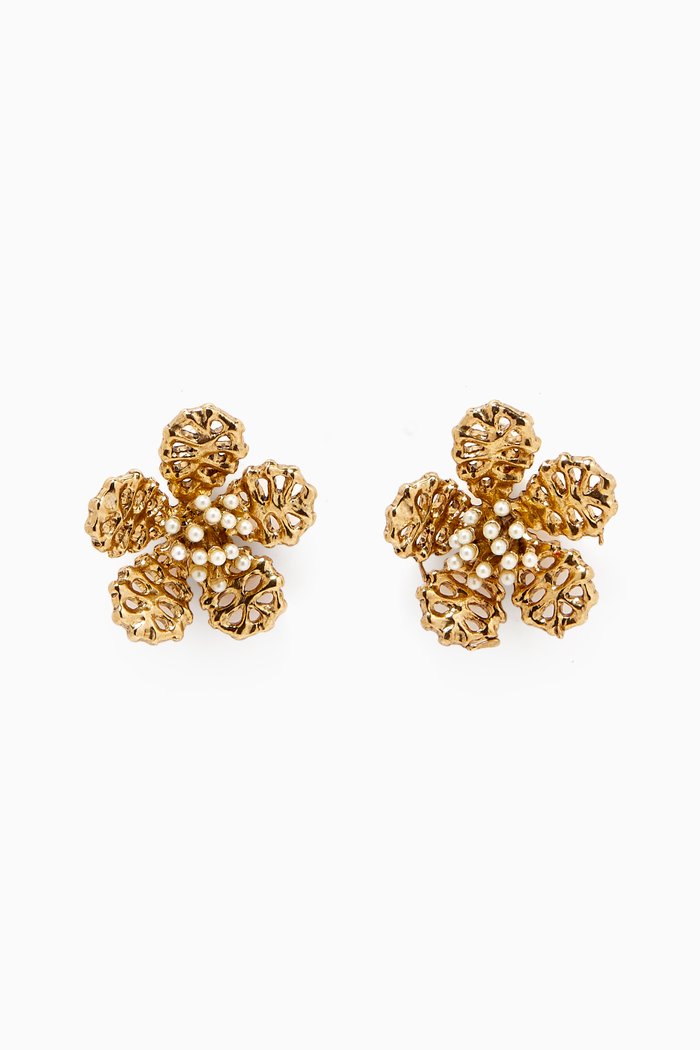

Lace Flower Stud Earrings in Brass, Gold