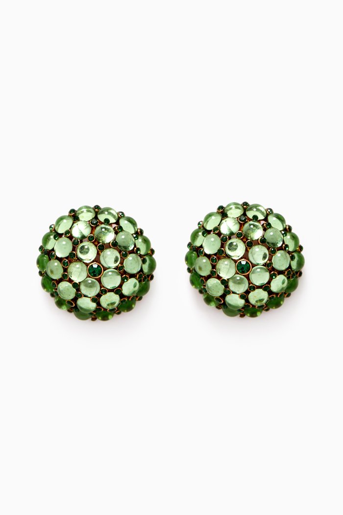 

Cabachon Dome Earrings in Brass, Green