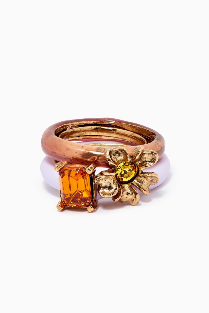 

Stackable Flower Ring Set in Brass, Multicolour