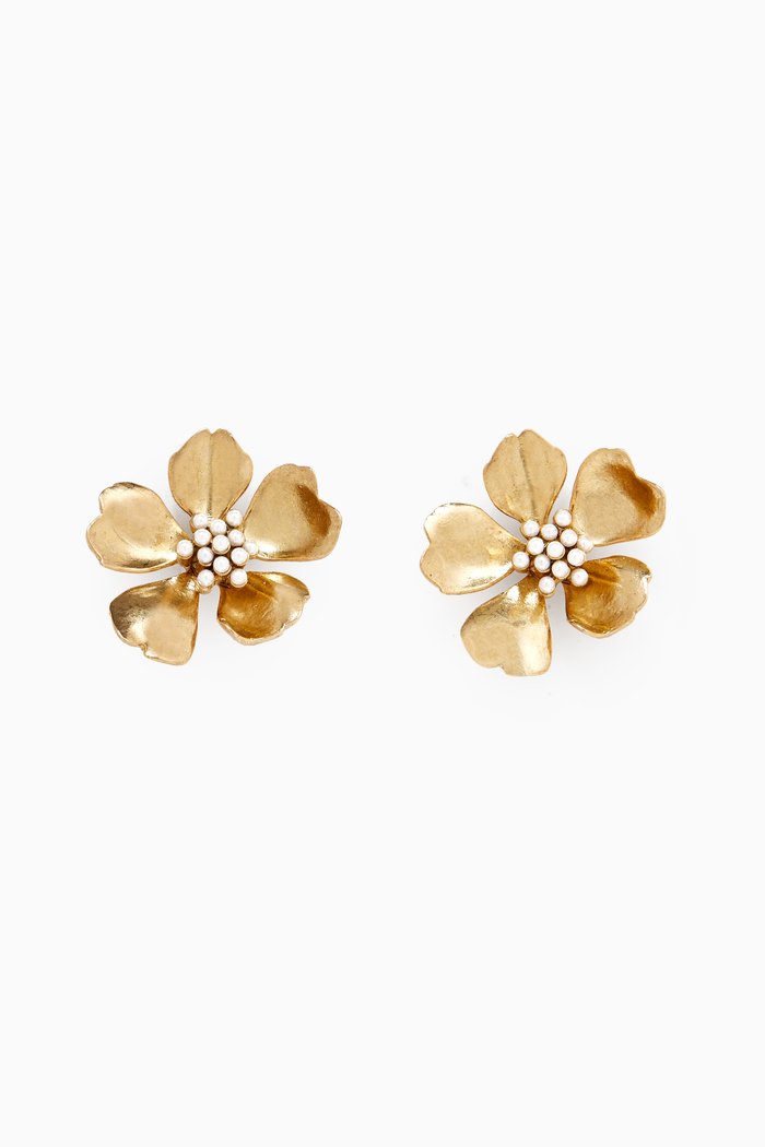 

Carryover Flower Stud Earrings in Brass, Gold