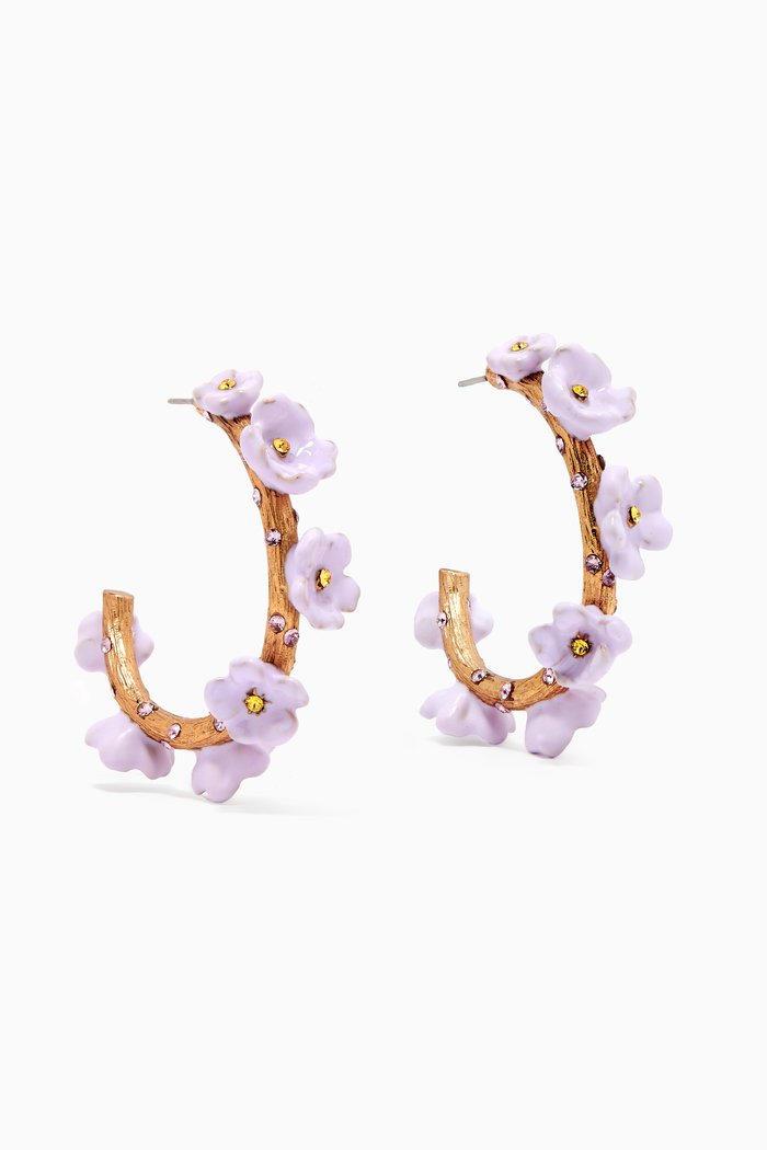 

Flower Crystal Hoop Earrings, Purple