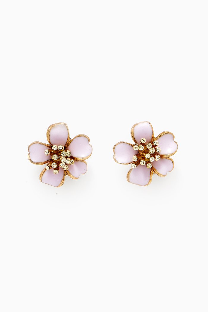 

Flower Enamel Stud Earrings in Gold-tone Brass, Purple