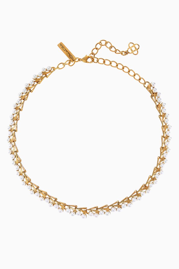 Pearl Lariat Necklace in Brass, White