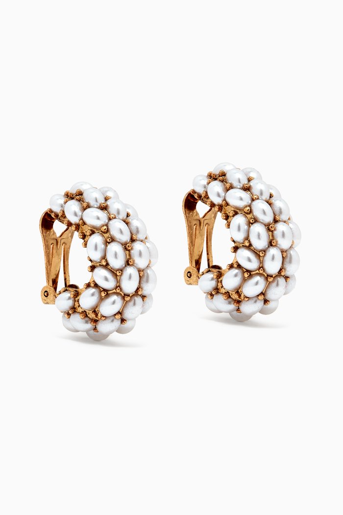 

Pomegranate Hoop Earrings in Brass & Faux Pearls, White