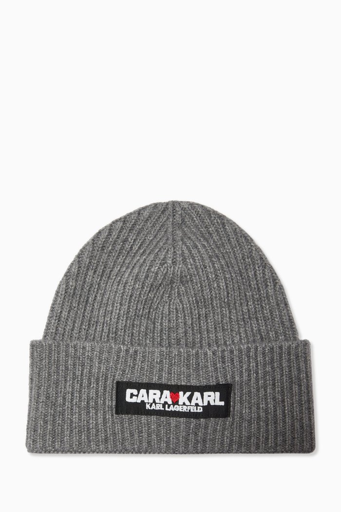 x Cara Delevigne Beanie Hat in Recycled Rib-knit, Grey