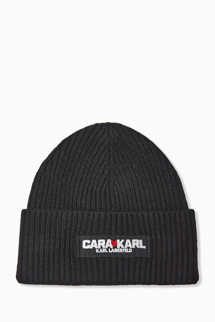 x Cara Delevigne Beanie Hat in Recycled Rib-knit, Black