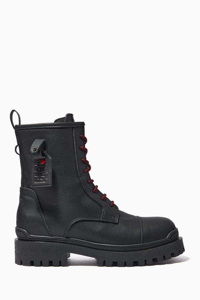 

x Cara Delevingne Lace-up Biker Boots in Recycled Leather, Black