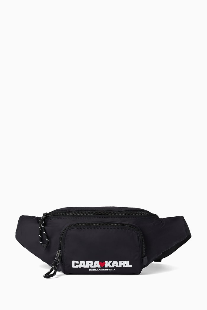 

x Cara Delevigne Packable Bum Bag in Recycled Nylon & Leather, Black