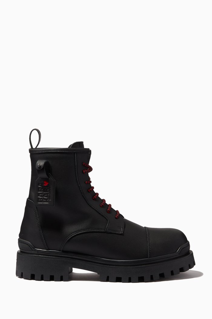 x Cara Delevingne Lace-up Biker Boots in Recycled Leather, Black
