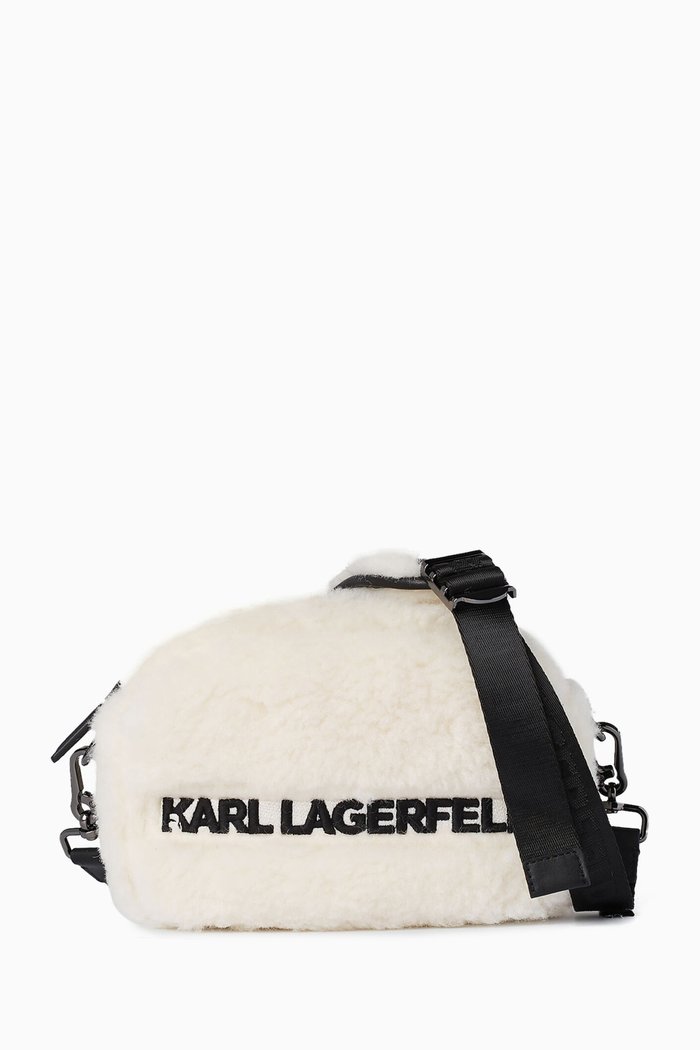 x Cara Delevigne Crossbody Bag in Recycled Shearling & Leather, White