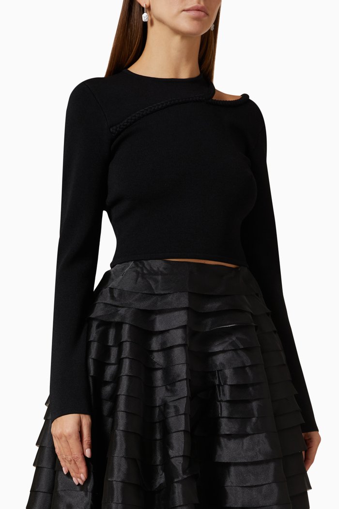 

Cannes Braided Cut-out Top in Viscose-knit, Black