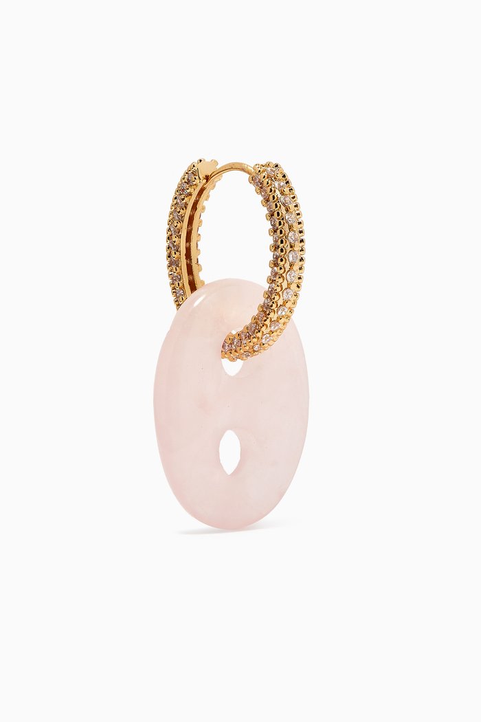

Quartz Infinity Hoop Single Earring in 18kt Gold-plated Brass, Pink