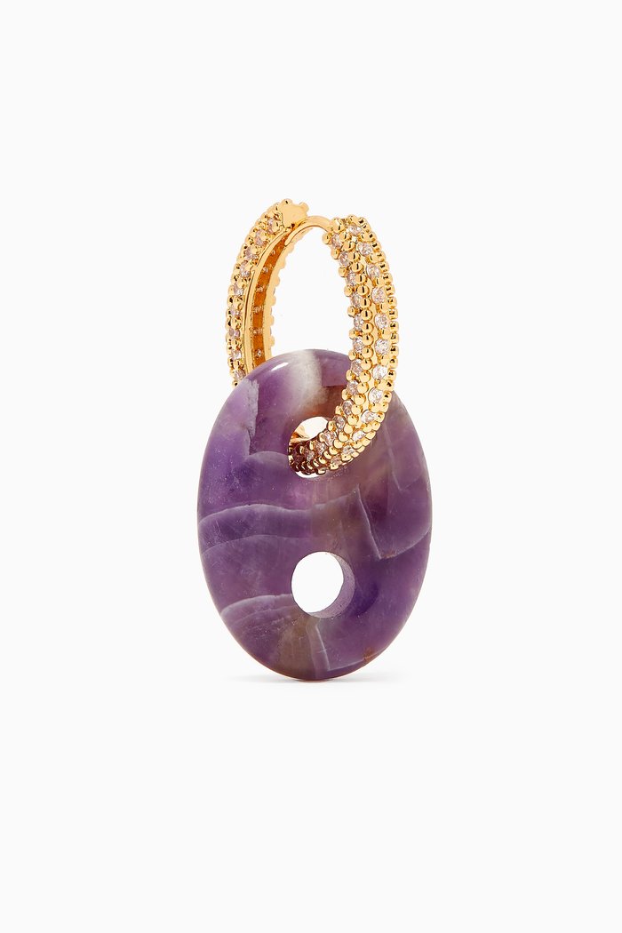 Amethyst Infinity Hoop Single Earring in 18kt Gold-plated Brass, Purple