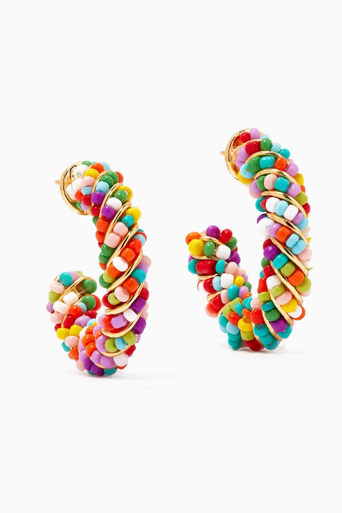 

Tuttifrutti Beaded Hoop Earrings in 18kt Gold-plated Brass, Multicolour