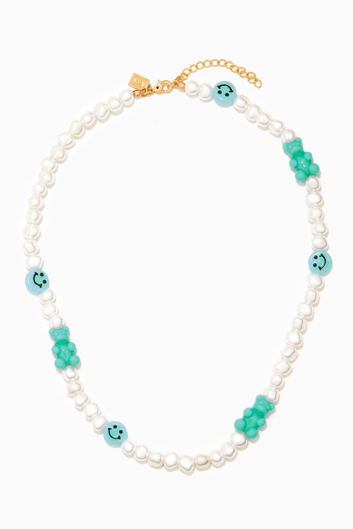 

Candy Chain Charm Necklace in 18kt Gold-plated Brass, Blue