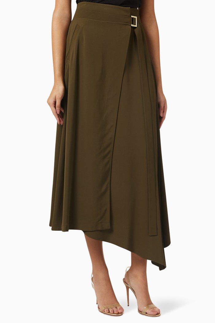 

Asymmetric Midi Skirt, Green