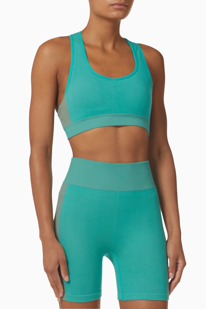 

Anna Seamless Sports Bra in Ribbed Cotton-blend, Green