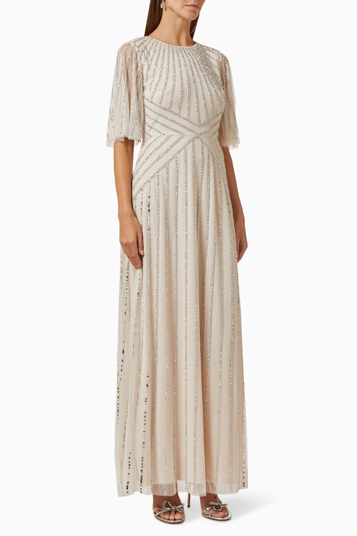 

Bead-embellished Maxi Dress in Tulle, Neutral