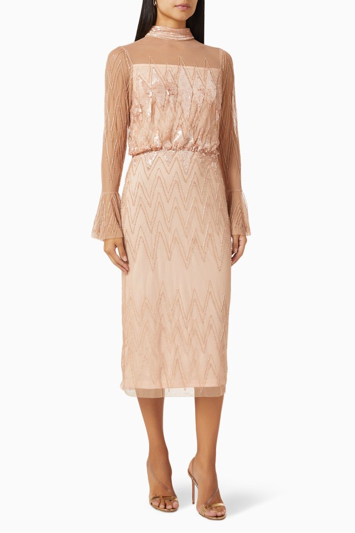 

Sequin-embellished Midi Dress in Tulle, Neutral
