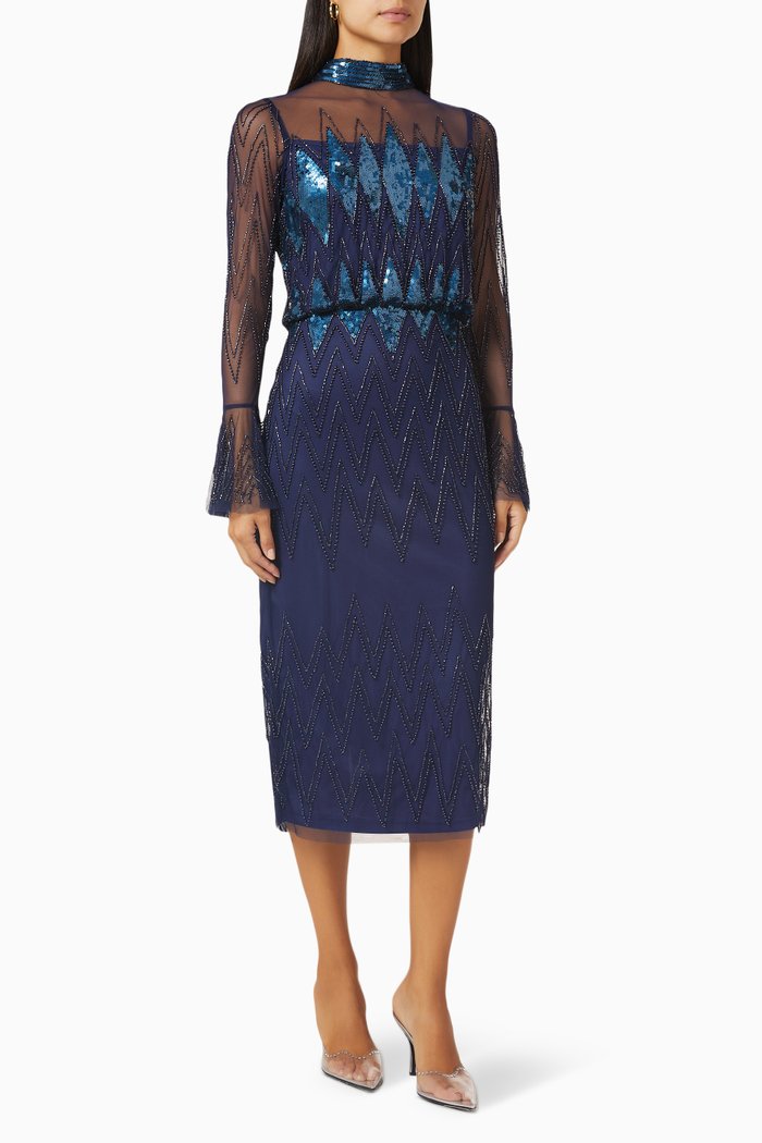 

Sequin-embellished Midi Dress in Tulle, Blue