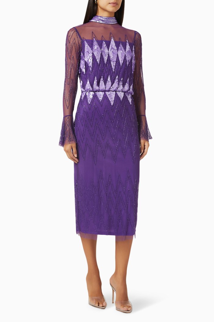 

Sequin-embellished Midi Dress in Tulle, Purple