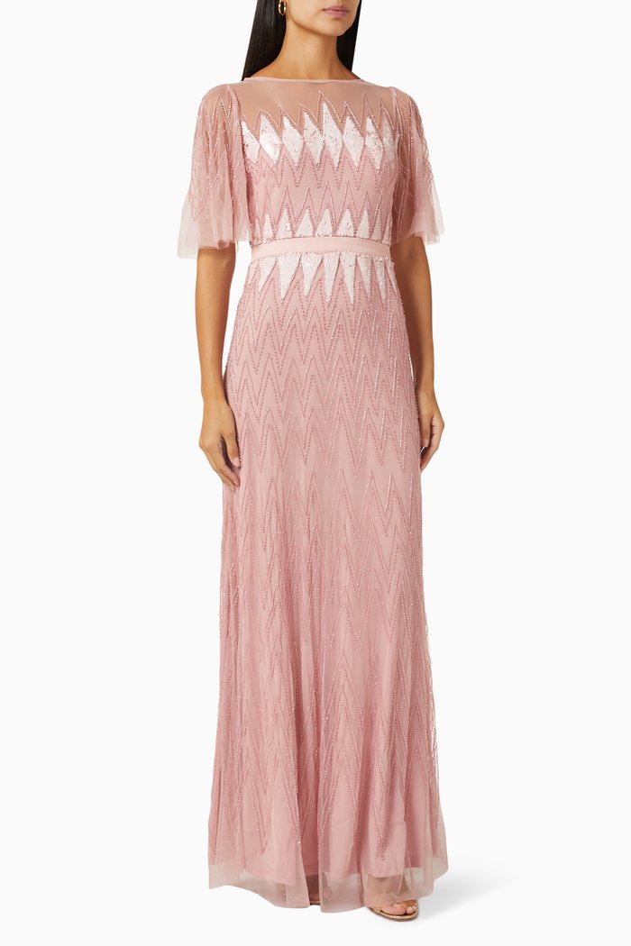 

Bead-embellished Maxi Dress in Tulle, Pink
