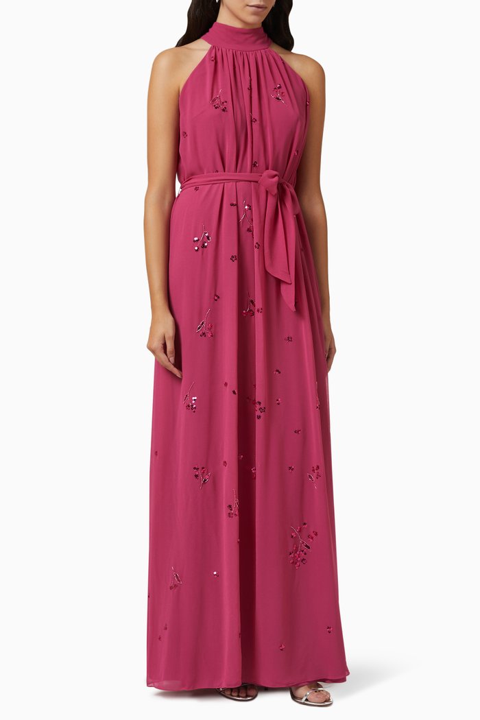 

Sequin-embellished Halterneck Maxi Dress, Pink