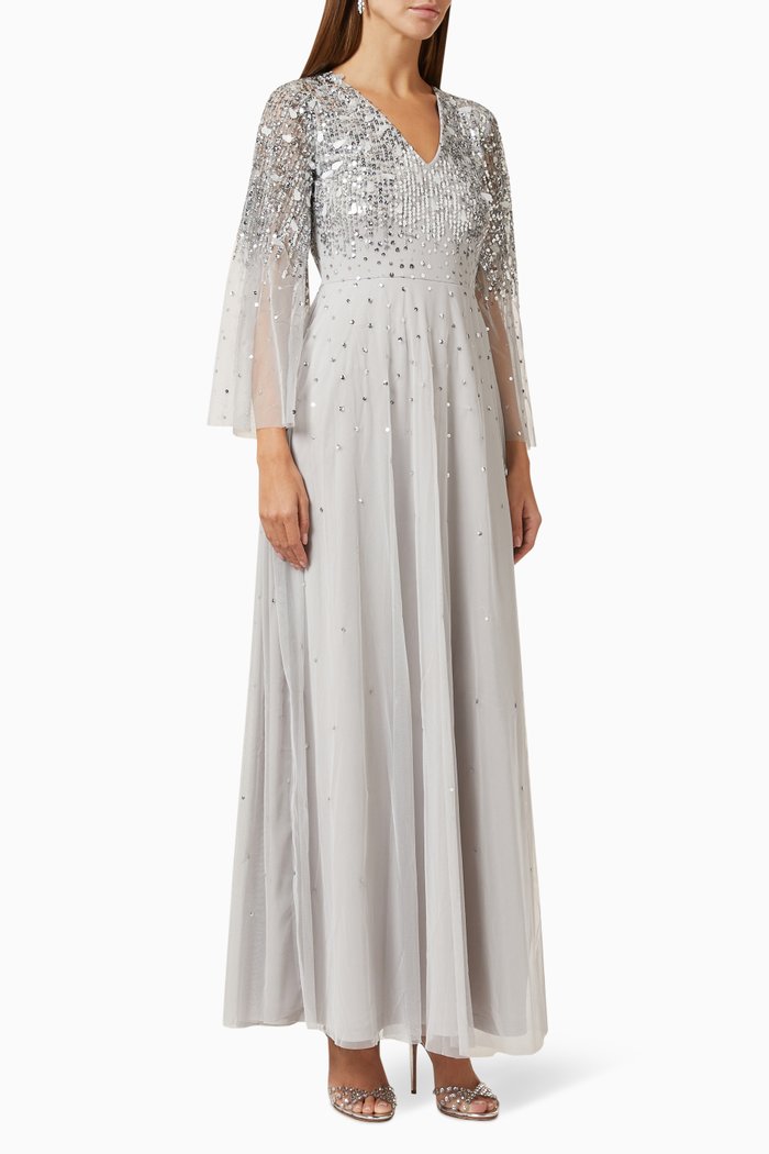 

Sequin-embellished Maxi Dress in Tulle, Grey