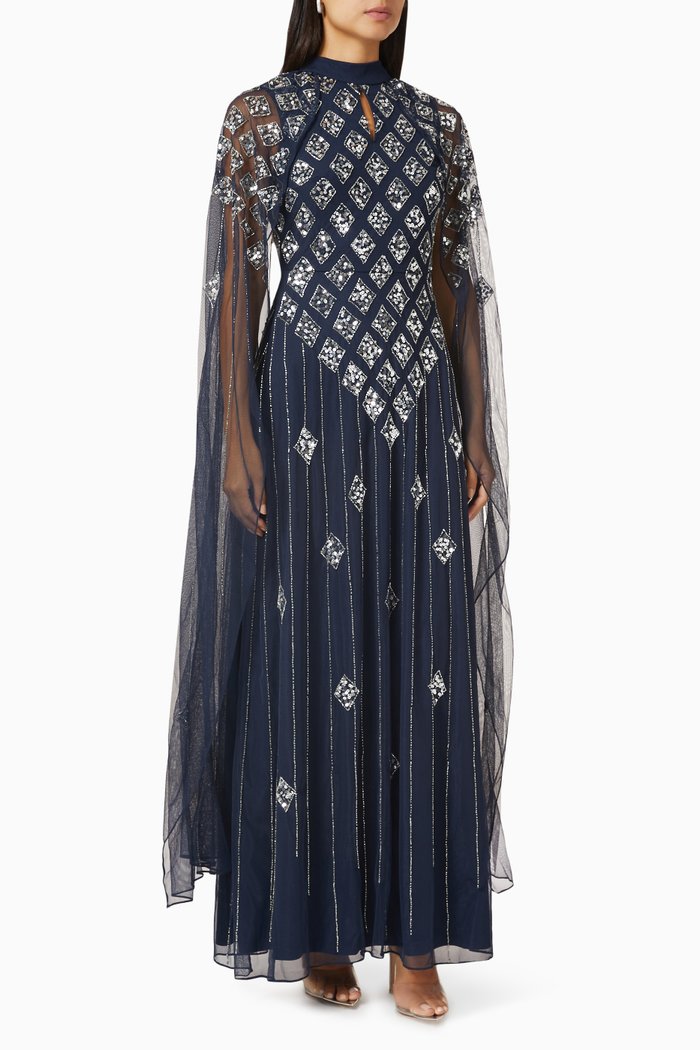 

Sequin-embellished Maxi Dress in Tulle, Blue