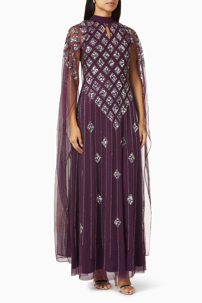 

Sequin-embellished Maxi Dress in Tulle, Purple
