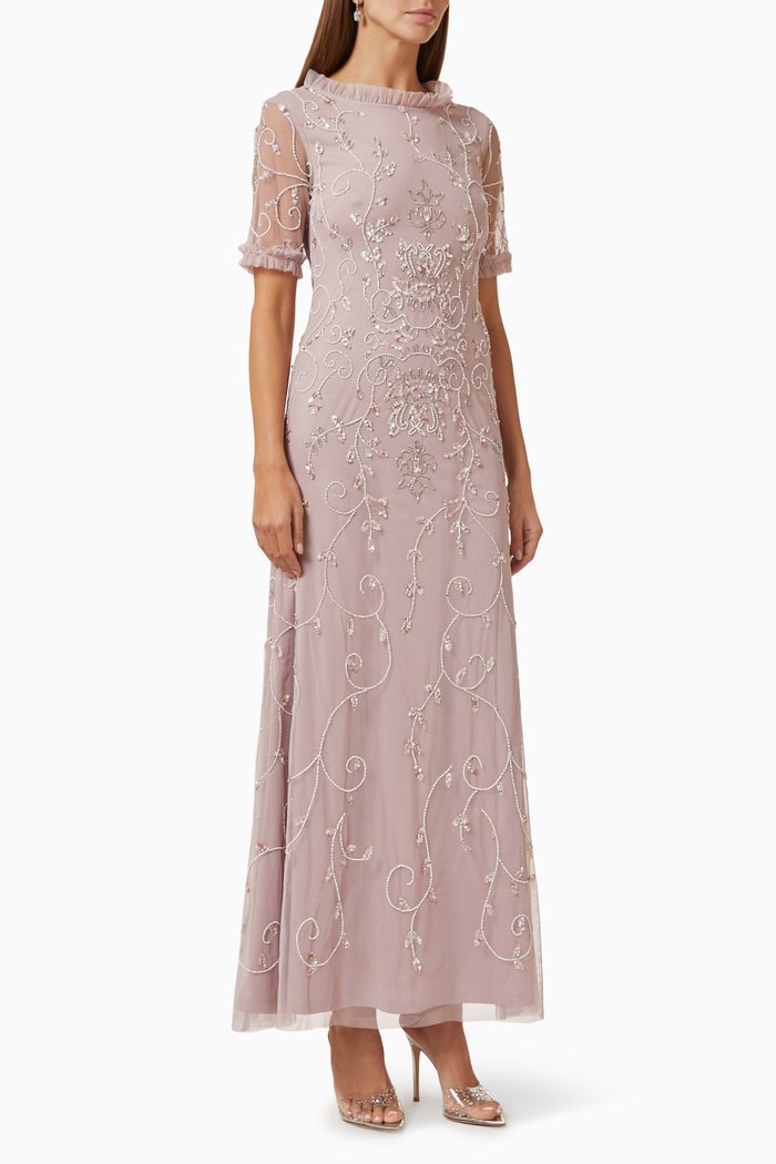 Sequin-embellished Maxi Dress in Tulle, Pink