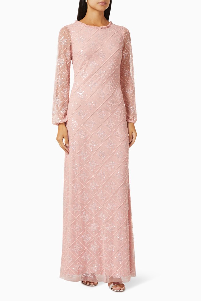 

Bead-embellished Maxi Dress in Tulle, Pink