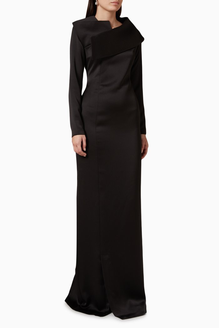 

Collar Detailed Maxi Dress in Crepe, Black