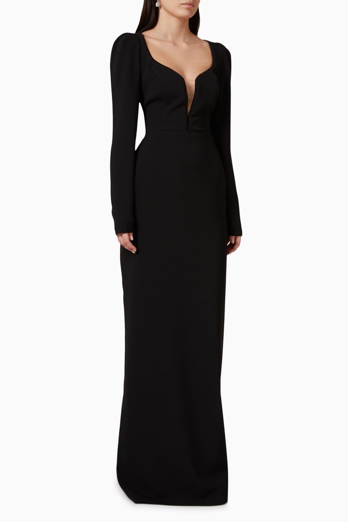 

Trim Detail Maxi Dress in Crepe, Black