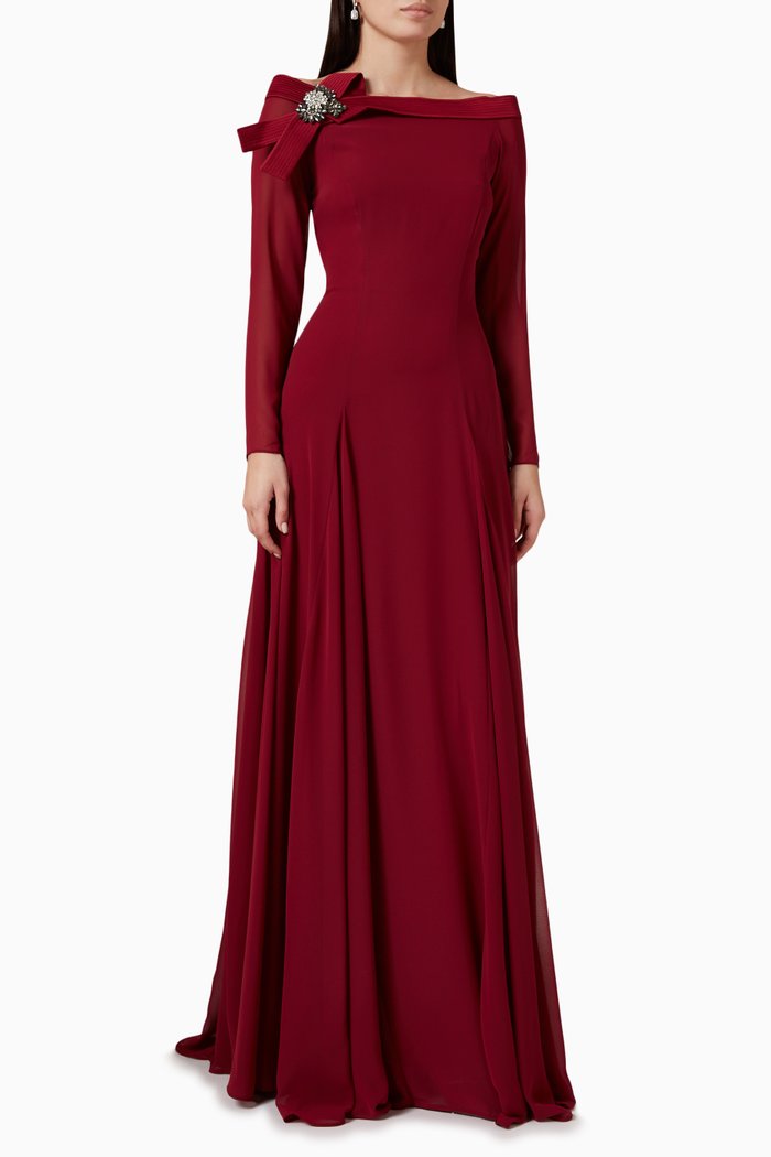 

Embellished Maxi Dress in Chiffon, Red