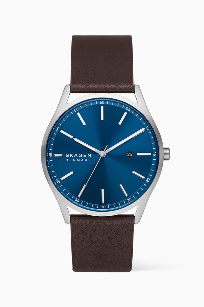 

Holst Three-hand Leather Watch, 42mm, Silver