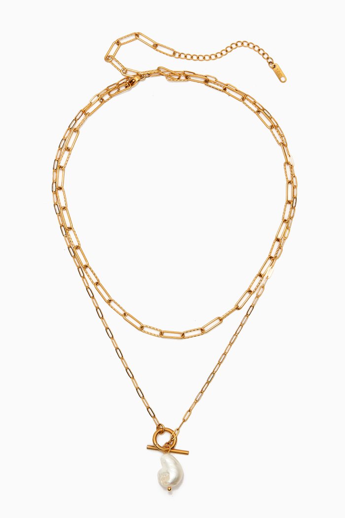 

Bella Paperclip Layered Necklace in Tarnish-free Stainless Steel, Gold