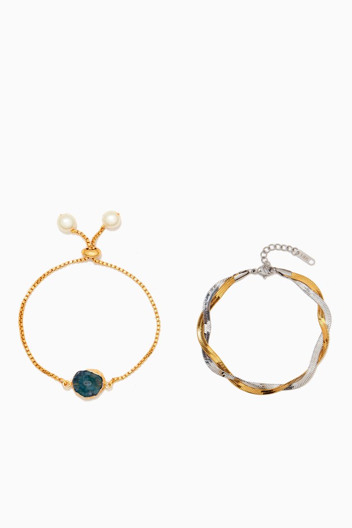 

Harmonious Bracelet Stack in Tarnish-free Stainless Steel, Gold