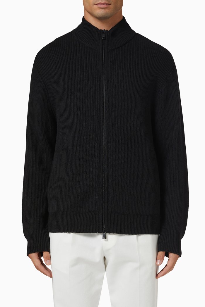 

Zip-up Sweater in Merino Wool, Black
