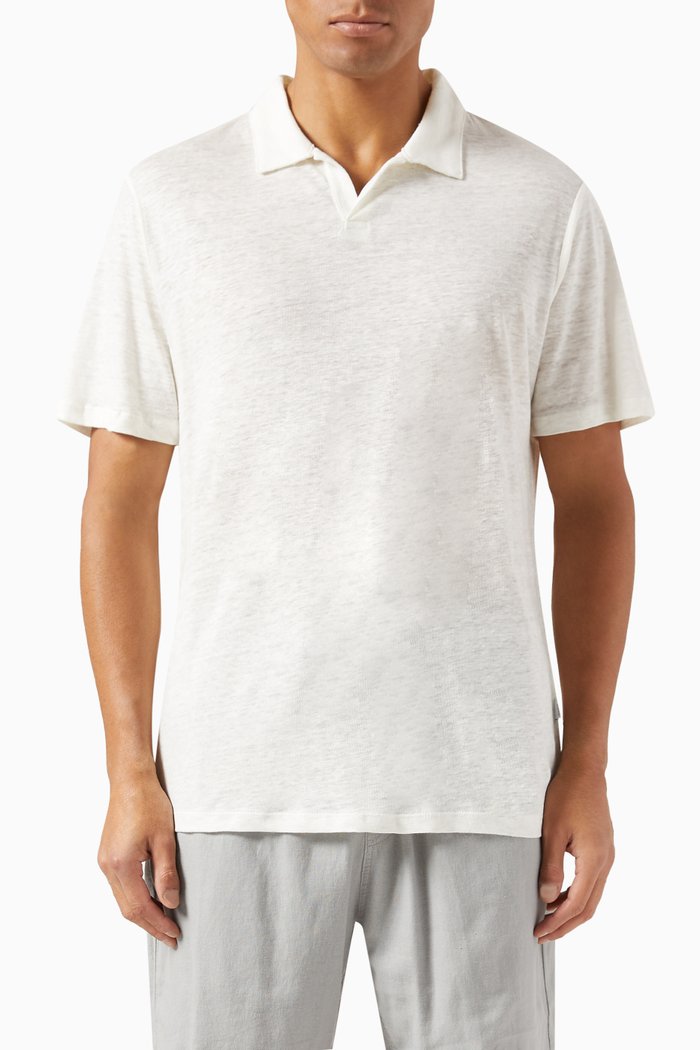 Heather Polo Shirt in Linen, White