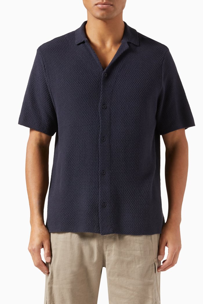 

Camp Collar Shirt in Viscose Blend, Blue