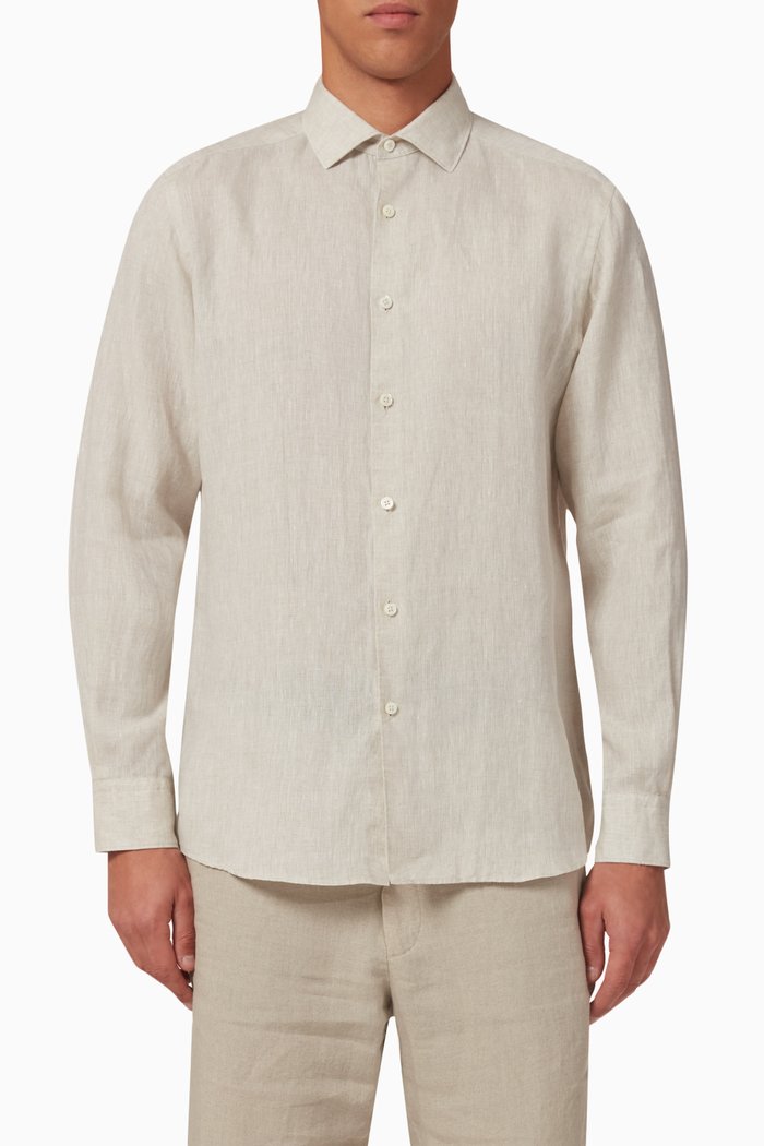 

Long-sleeve Shirt in Linen, Brown