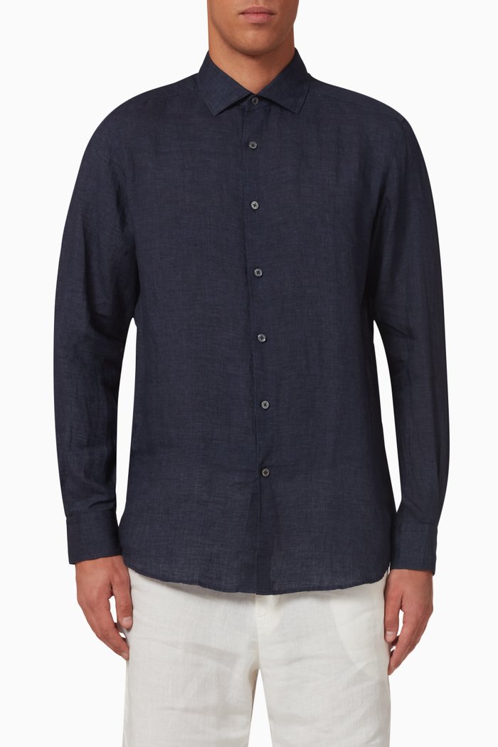 

Long-sleeve Shirt in Linen, Blue