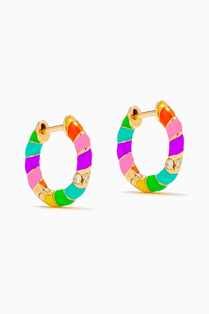 

Paire De Creoles Mini Torsade Rainbow Diamond Hoops in 9kt Gold, Yellow