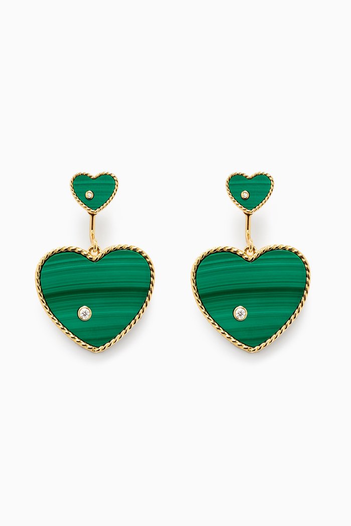 

Paire De Puces & Dessous Malachite & Diamond Earrings in 9kt Gold, Yellow