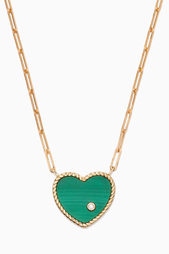 

Collier Solitaire Diamond & Malachite Necklace in 18kt Gold, Green