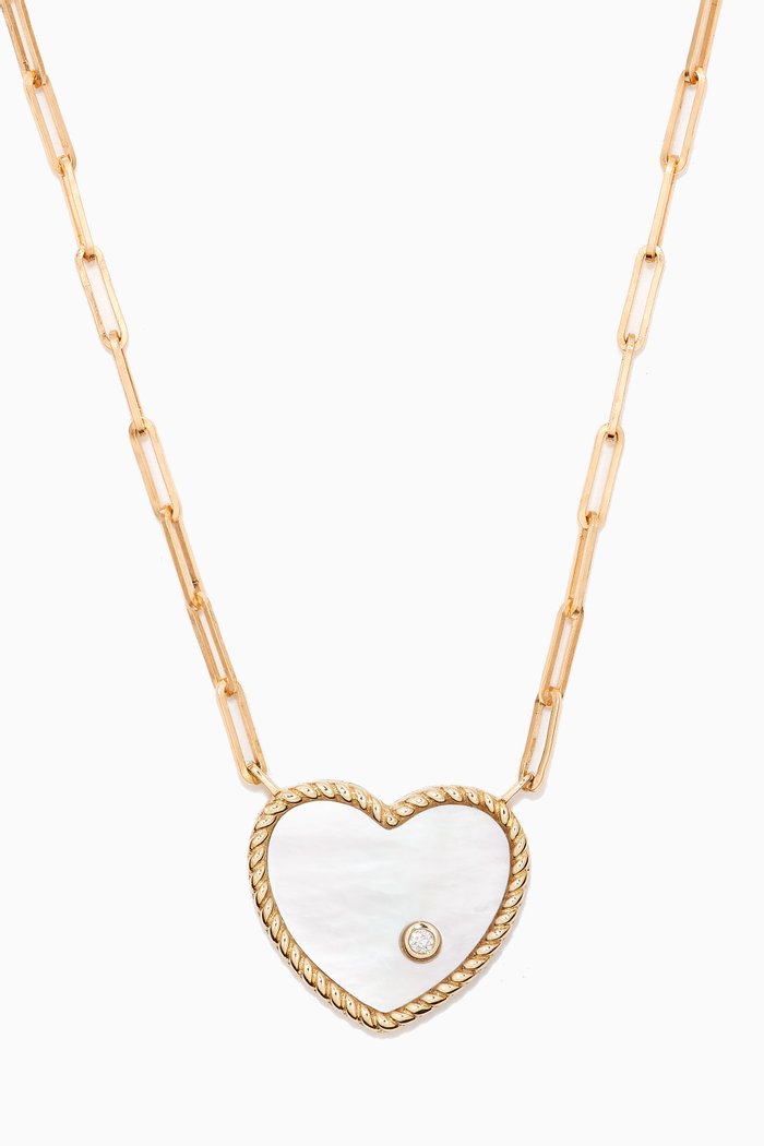Collier Solitaire Diamond & Mother of Pearl Necklace in 18kt Gold, White