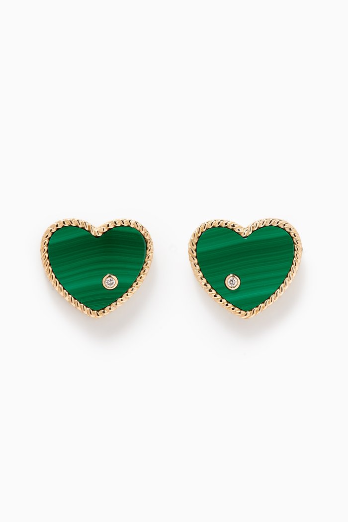 

Heart Diamond Stud Earrings in 9kt Yellow Gold, Green